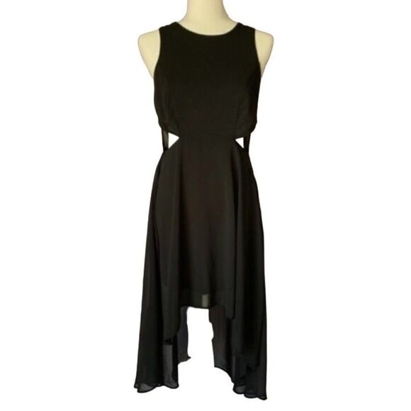 Divided H&M Gothic High Low Midi Maxi Dress 10 Black Sheer Side Cutout Punk - Picture 1 of 13